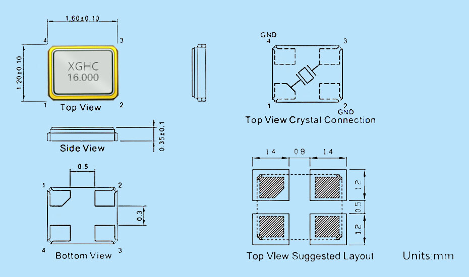 SMD2016無源晶振結(jié)構(gòu)圖 SMD2016無源晶振結(jié)構(gòu)圖